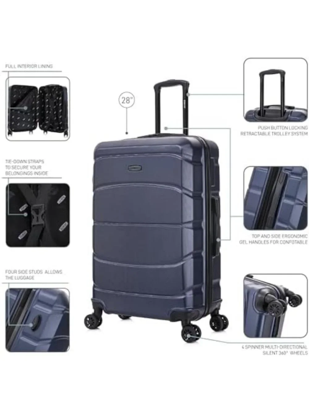 Large 28-Inch Hardside Spinner Luggage - Durable, Zippered, Stylish Blue Travel